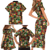 Hawaiian Santa Christmas Pattern Family Matching Short Sleeve Bodycon Dress and Hawaiian Shirt Black Version - Polynesian Pride