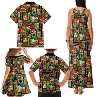 Hawaiian Santa Christmas Pattern Family Matching Tank Maxi Dress and Hawaiian Shirt Black Version - Polynesian Pride