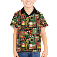 Hawaiian Santa Christmas Pattern Family Matching Tank Maxi Dress and Hawaiian Shirt Black Version - Polynesian Pride