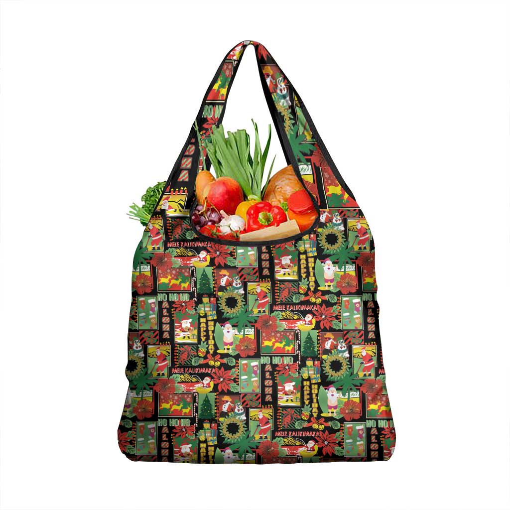 Hawaiian Santa Christmas Pattern Grocery Bag Black Version - Polynesian Pride