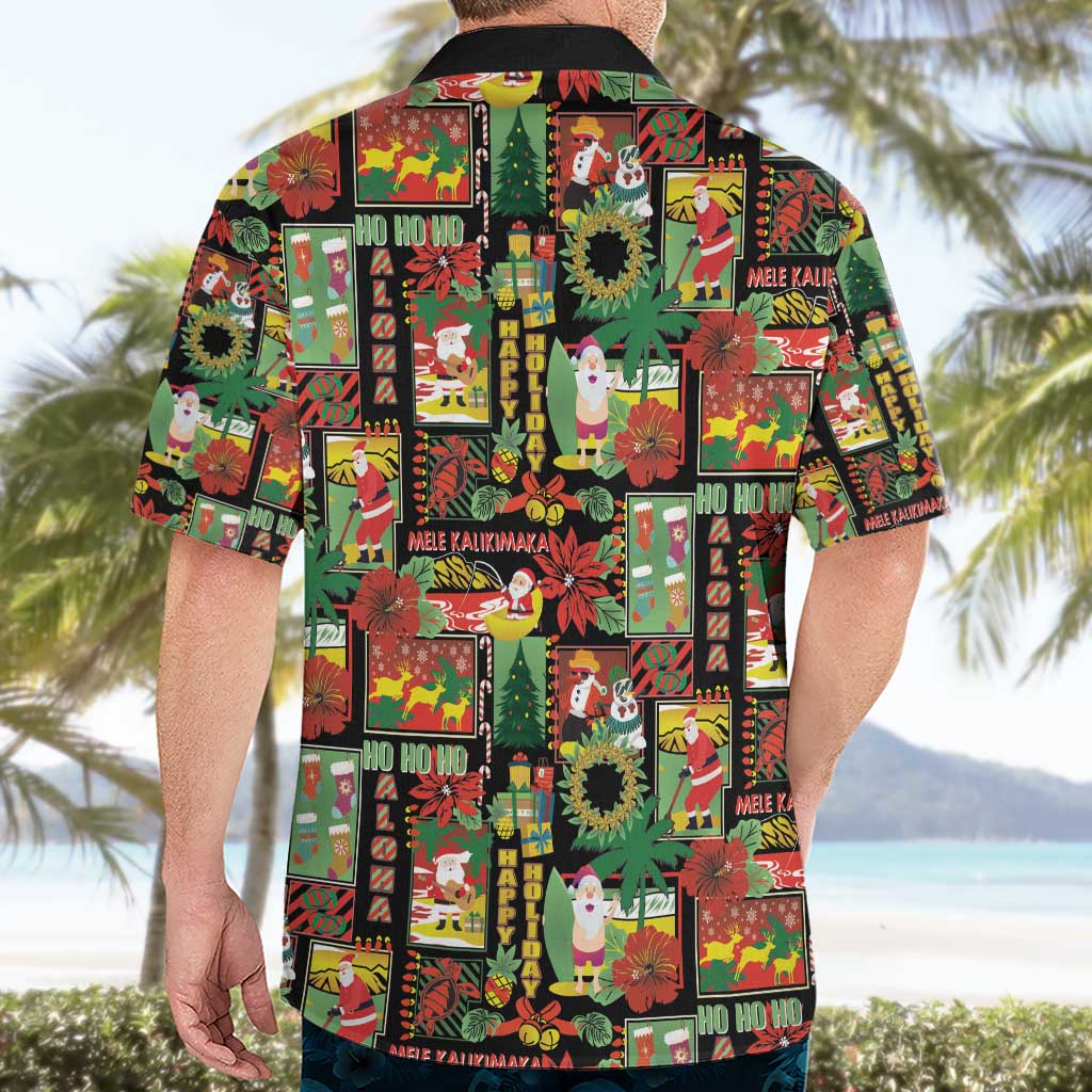 Hawaiian Santa Christmas Pattern Hawaiian Shirt Black Version - Polynesian Pride