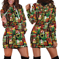 Hawaiian Santa Christmas Pattern Hoodie Dress Black Version - Polynesian Pride