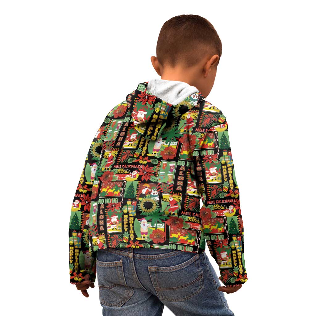 Hawaiian Santa Christmas Pattern Kid Hoodie Black Version - Polynesian Pride