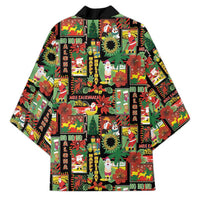 Hawaiian Santa Christmas Pattern Kimono Black Version - Polynesian Pride