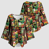 Hawaiian Santa Christmas Pattern Kimono Sleeve Blouse Black Version - Polynesian Pride