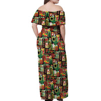 Hawaiian Santa Christmas Pattern Off Shoulder Maxi Dress Black Version - Polynesian Pride