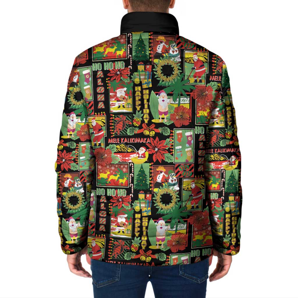 Hawaiian Santa Christmas Pattern Padded Jacket Black Version - Polynesian Pride