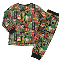 Hawaiian Santa Christmas Pattern Christmas Pajama Set Black Version - Polynesian Pride