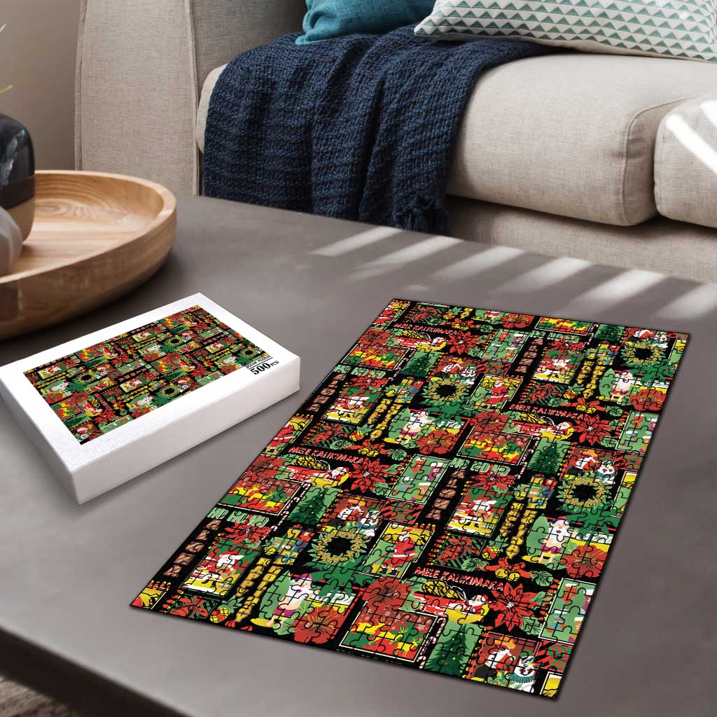 Hawaiian Santa Christmas Pattern Puzzle Black Version - Polynesian Pride