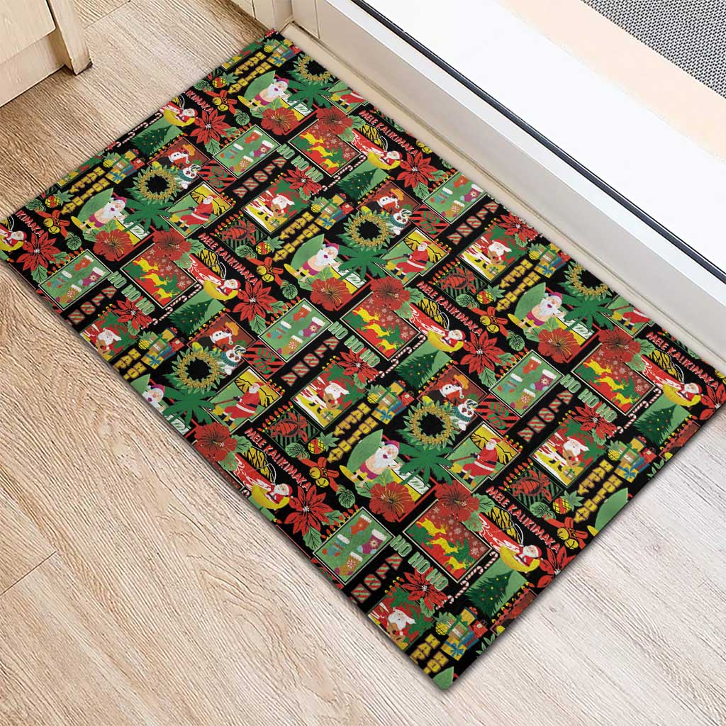 Hawaiian Santa Christmas Pattern Rubber Doormat Black Version - Polynesian Pride