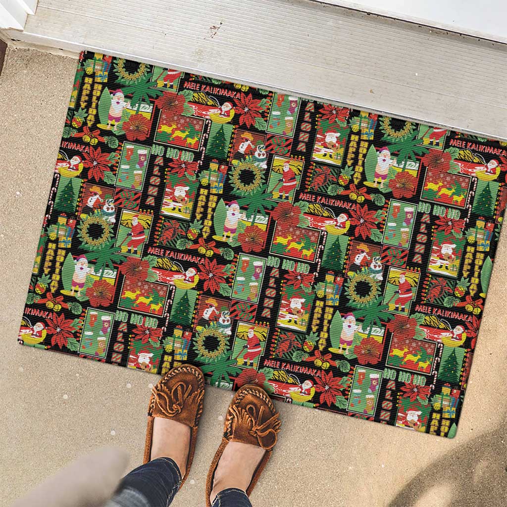 Hawaiian Santa Christmas Pattern Rubber Doormat Black Version - Polynesian Pride