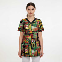 Hawaiian Santa Christmas Pattern Scrub Top Black Version - Polynesian Pride