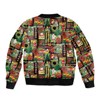Hawaiian Santa Christmas Pattern Sleeve Zip Bomber Jacket Black Version - Polynesian Pride