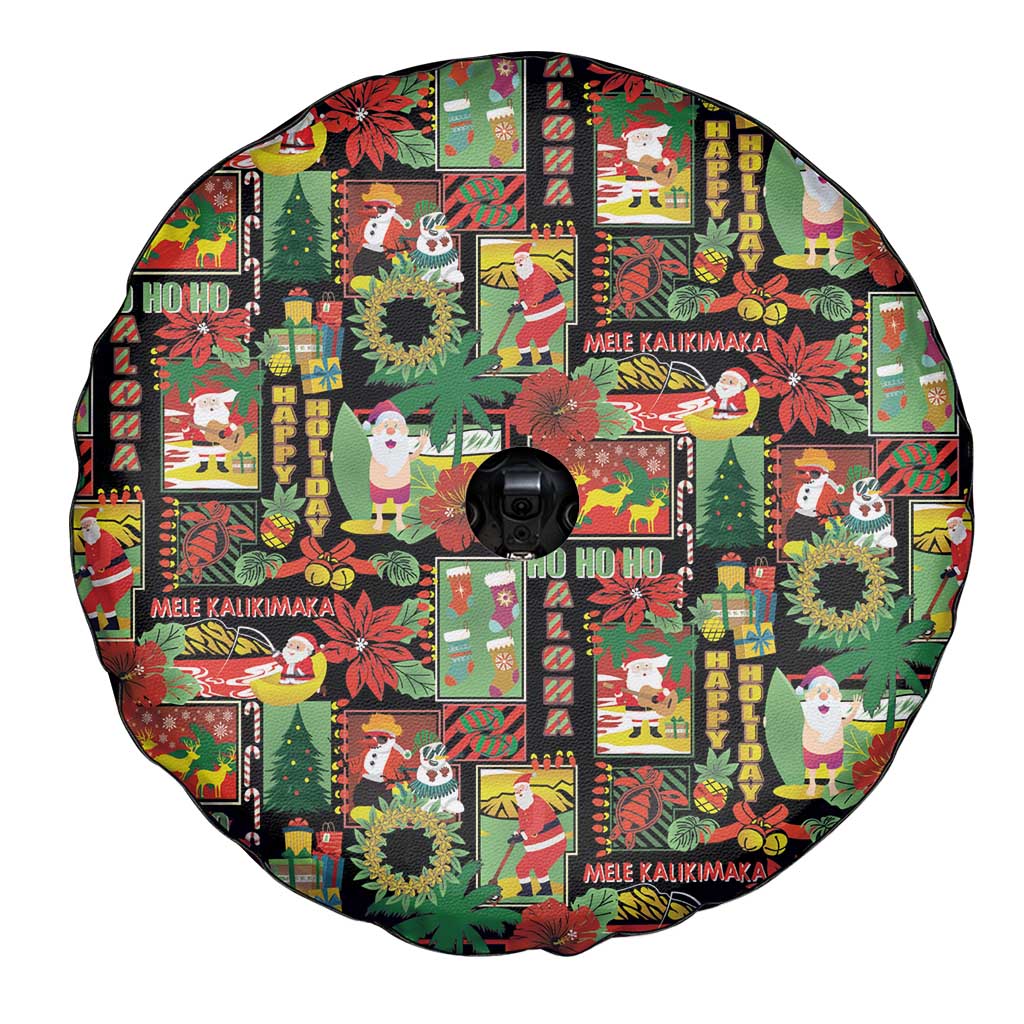 Hawaiian Santa Christmas Pattern Spare Tire Cover Black Version - Polynesian Pride