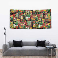 Hawaiian Santa Christmas Pattern Tapestry Black Version - Polynesian Pride