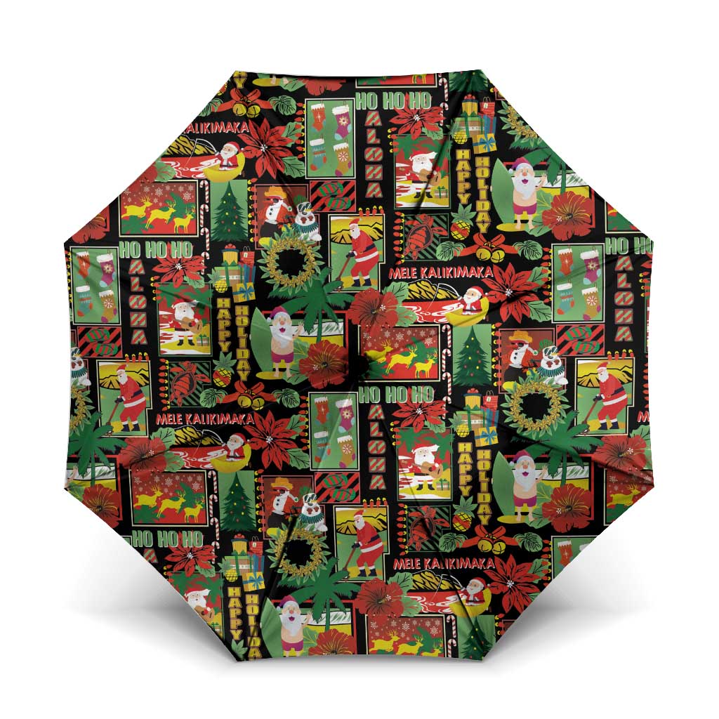 Hawaiian Santa Christmas Pattern Umbrella Black Version - Polynesian Pride