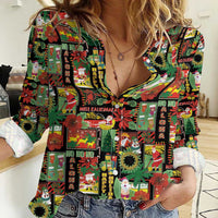 Hawaiian Santa Christmas Pattern Women Casual Shirt Black Version - Polynesian Pride