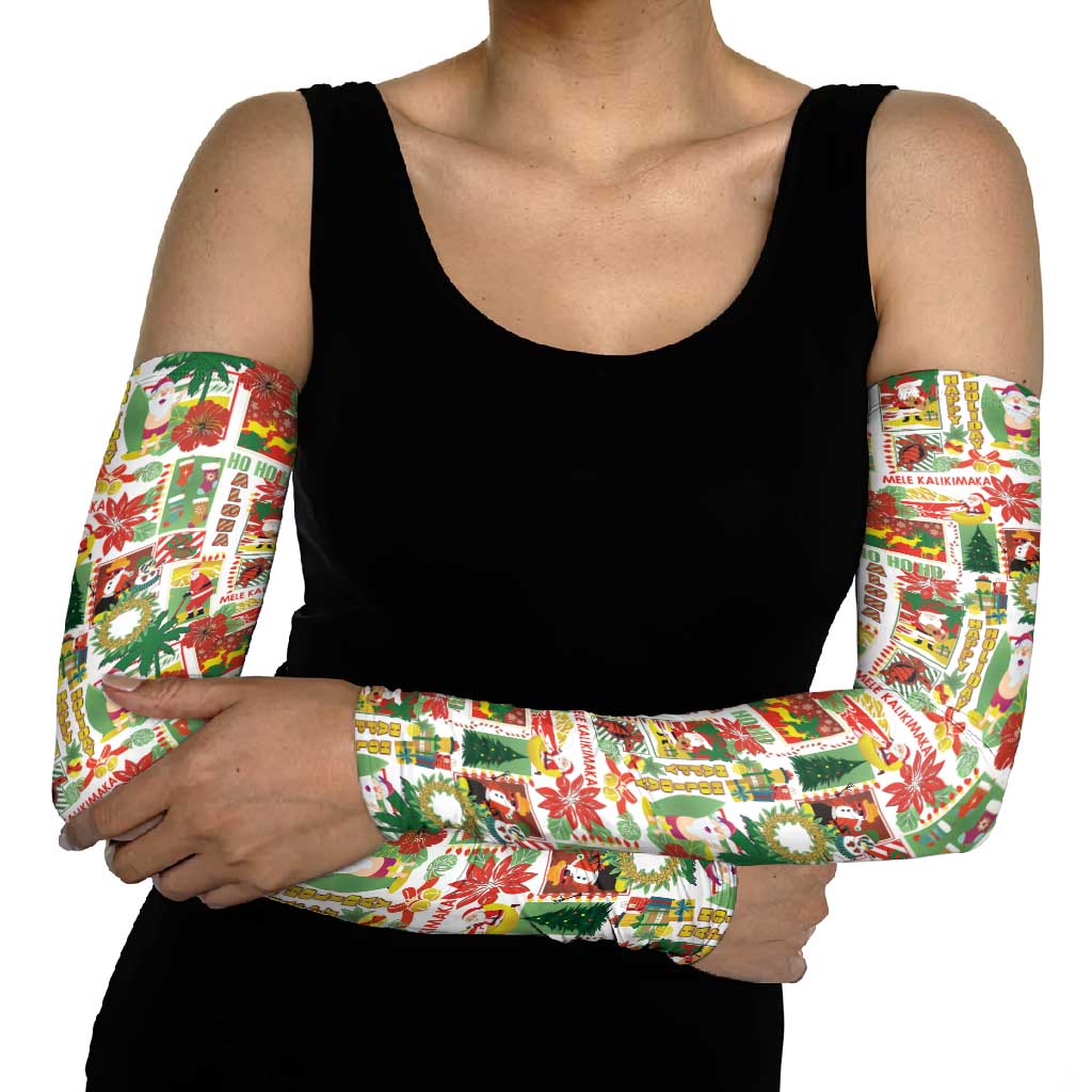 Hawaiian Santa Christmas Pattern Arm Sleeves White Version - Polynesian Pride