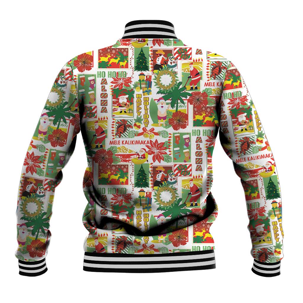 Hawaiian Santa Christmas Pattern Baseball Jacket White Version - Polynesian Pride