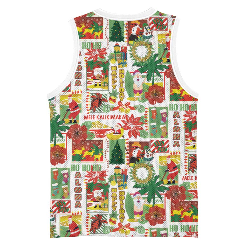 Hawaiian Santa Christmas Pattern Basketball Jersey White Version - Polynesian Pride