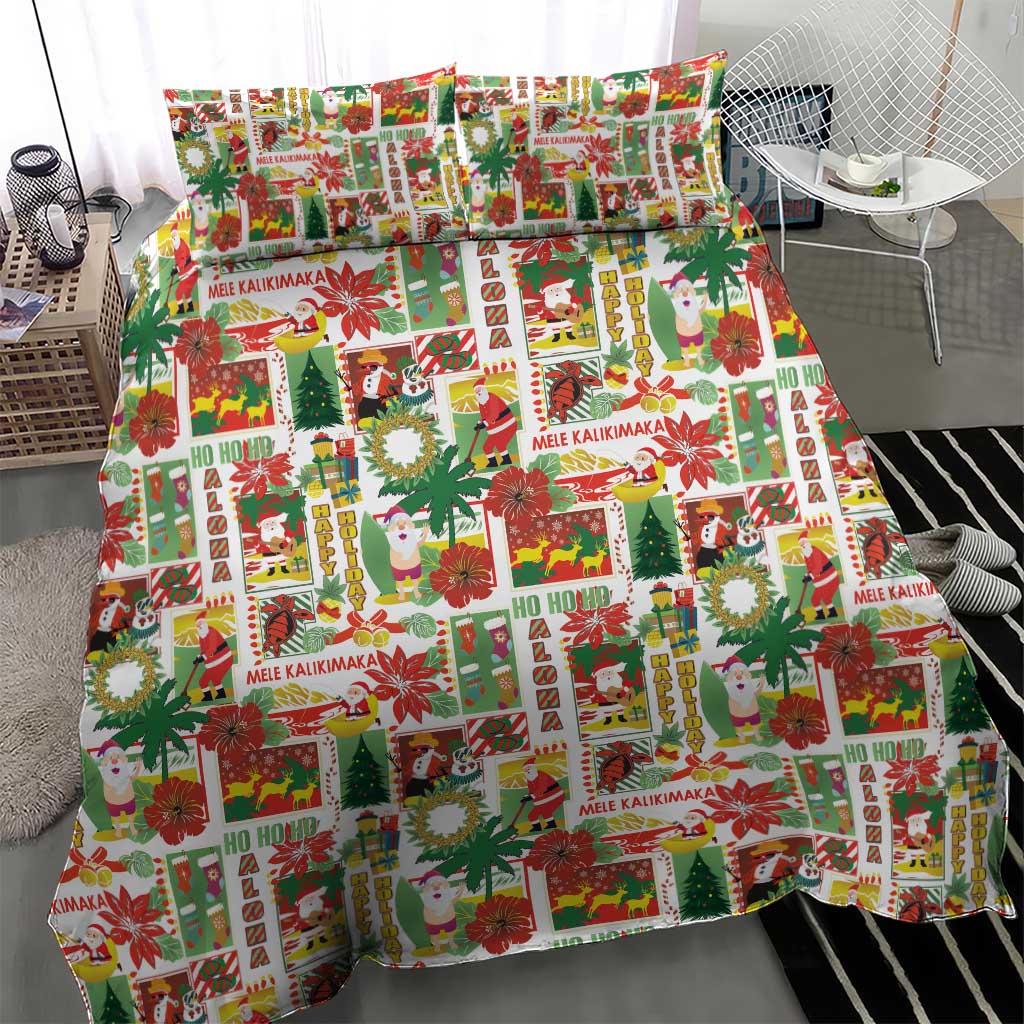 Hawaiian Santa Christmas Pattern Bedding Set White Version - Polynesian Pride