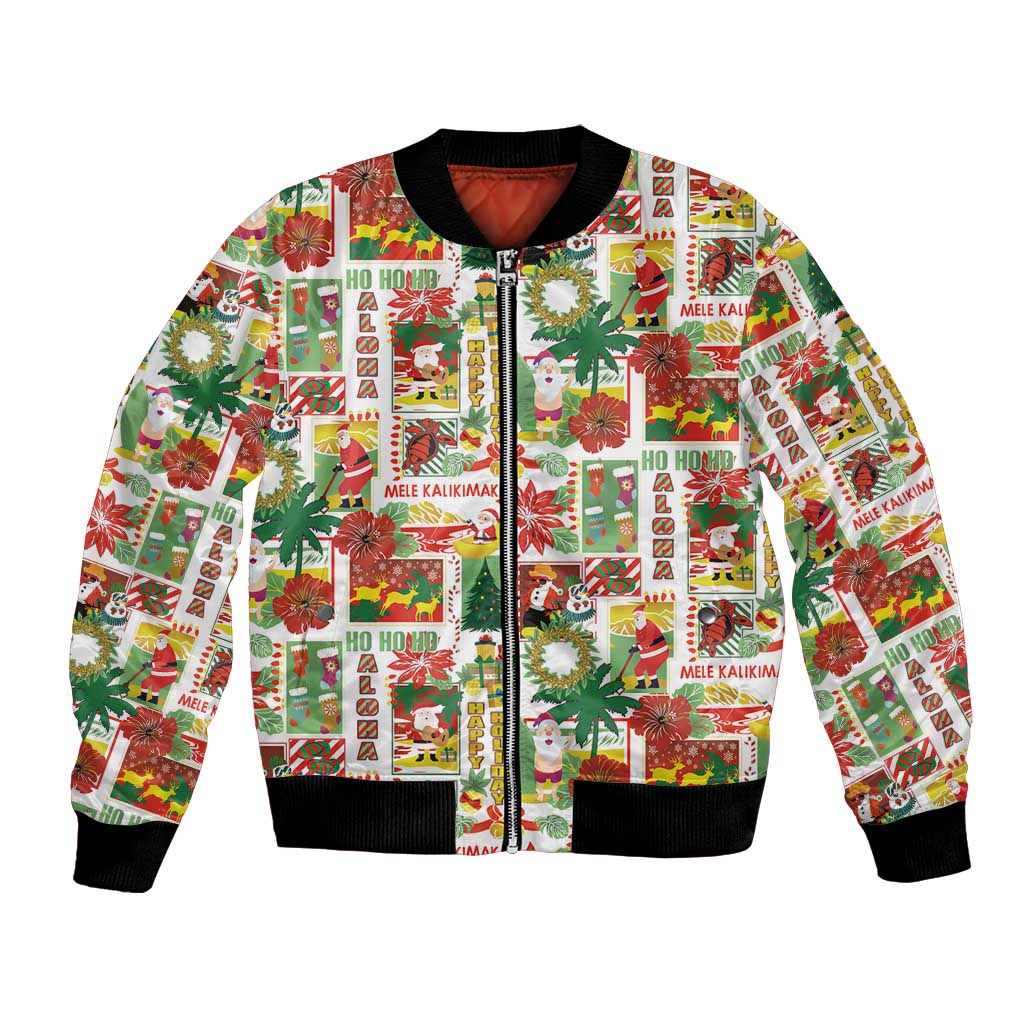 Hawaiian Santa Christmas Pattern Bomber Jacket White Version - Polynesian Pride