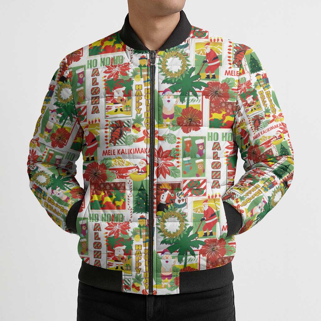 Hawaiian Santa Christmas Pattern Bomber Puffer Jacket White Version - Polynesian Pride