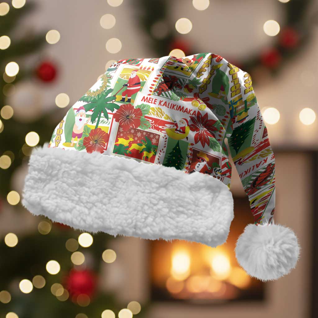 Hawaiian Santa Christmas Pattern Christmas Santa Hat White Version - Polynesian Pride