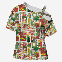 Hawaiian Santa Christmas Pattern Cross Shoulder Shirt White Version - Polynesian Pride