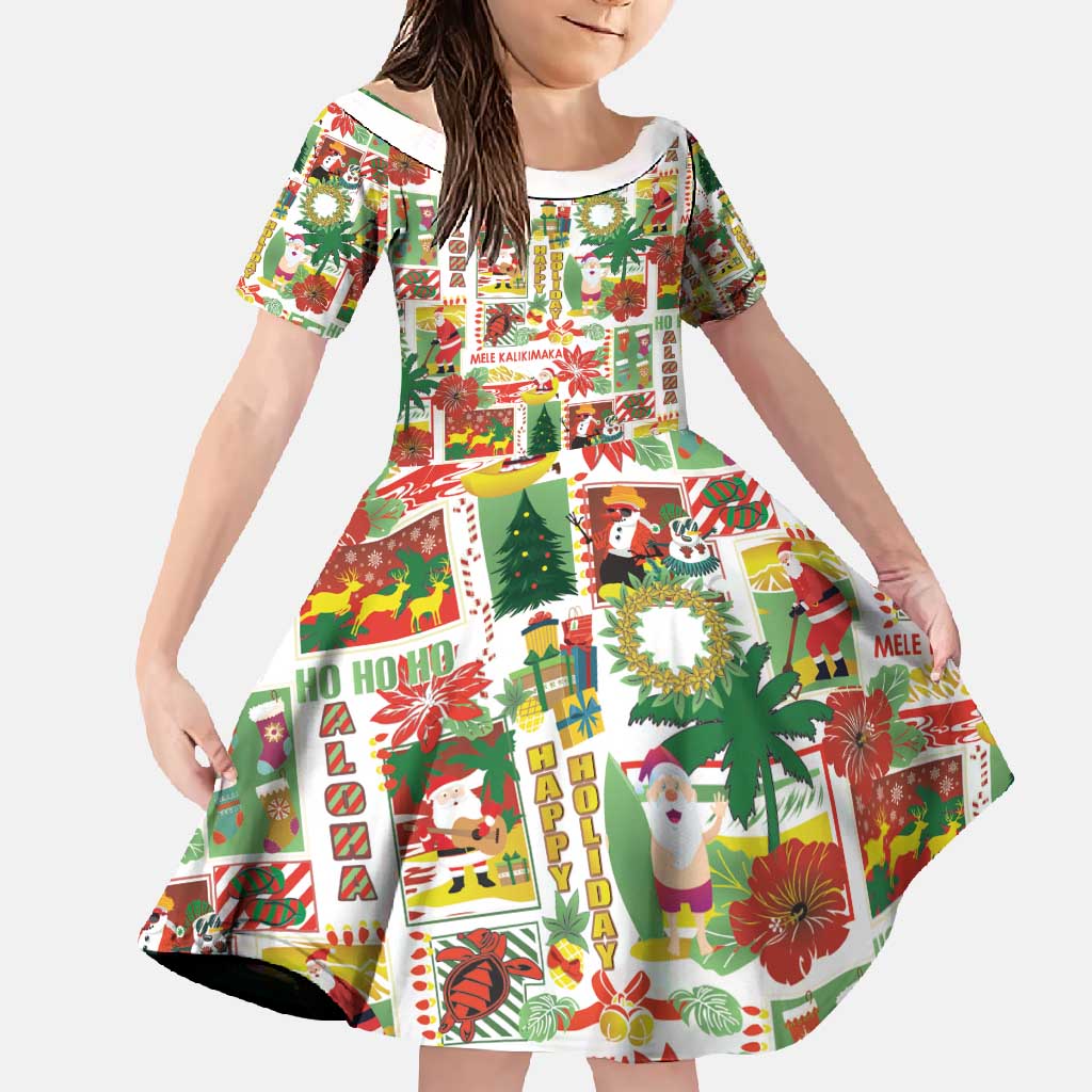 Hawaiian Santa Christmas Pattern Family Matching Mermaid Dress and Hawaiian Shirt White Version - Polynesian Pride
