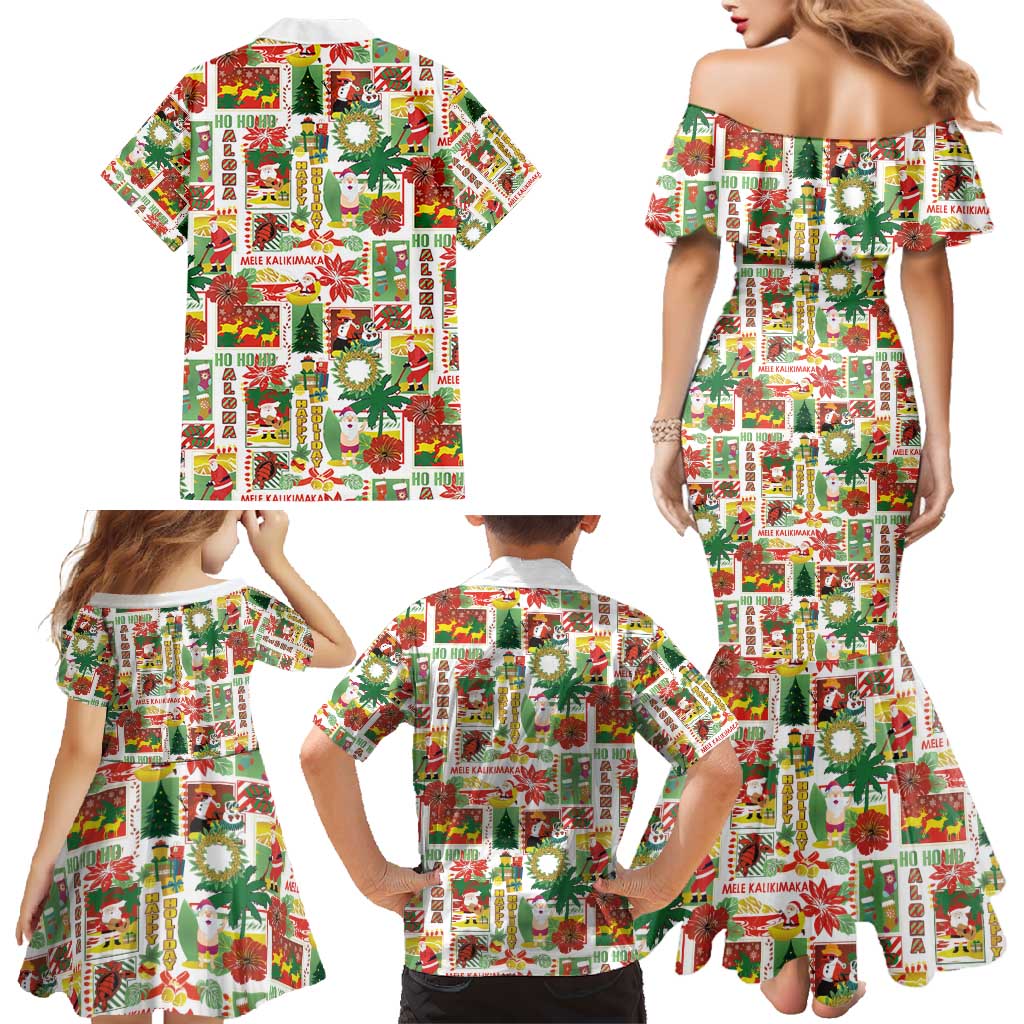 Hawaiian Santa Christmas Pattern Family Matching Mermaid Dress and Hawaiian Shirt White Version - Polynesian Pride