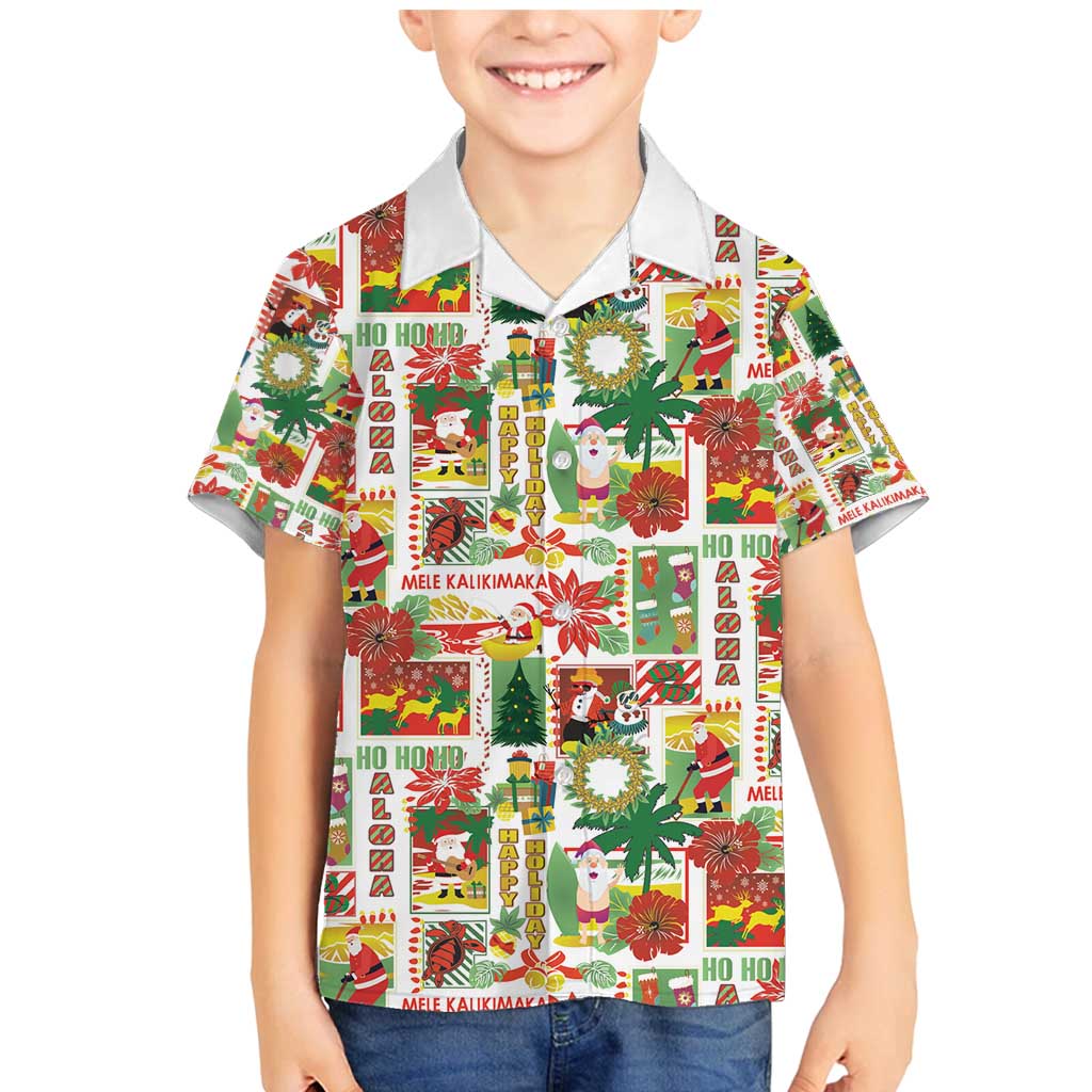 Hawaiian Santa Christmas Pattern Family Matching Mermaid Dress and Hawaiian Shirt White Version - Polynesian Pride