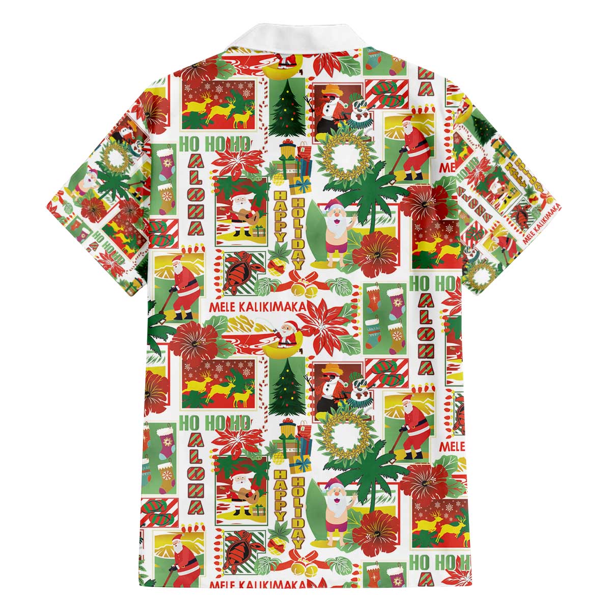 Hawaiian Santa Christmas Pattern Family Matching Off The Shoulder Long Sleeve Dress and Hawaiian Shirt White Version - Polynesian Pride