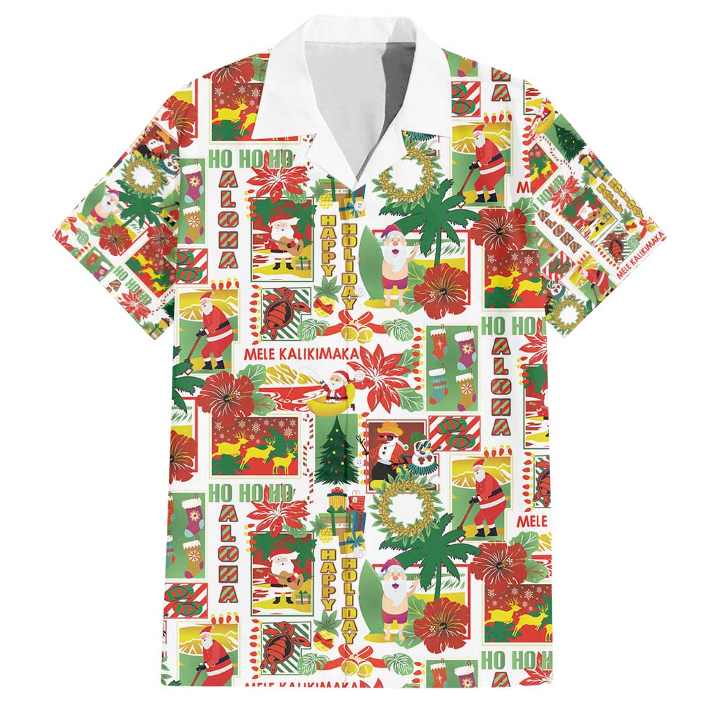 Hawaiian Santa Christmas Pattern Family Matching Off Shoulder Maxi Dress and Hawaiian Shirt White Version - Polynesian Pride