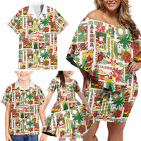 Hawaiian Santa Christmas Pattern Family Matching Off Shoulder Short Dress and Hawaiian Shirt White Version - Polynesian Pride