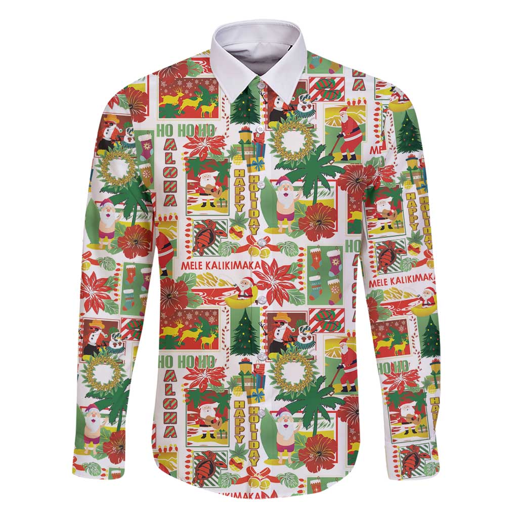 Hawaiian Santa Christmas Pattern Family Matching Off Shoulder Short Dress and Hawaiian Shirt White Version - Polynesian Pride