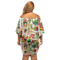 Hawaiian Santa Christmas Pattern Family Matching Off Shoulder Short Dress and Hawaiian Shirt White Version - Polynesian Pride