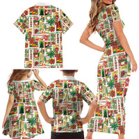 Hawaiian Santa Christmas Pattern Family Matching Short Sleeve Bodycon Dress and Hawaiian Shirt White Version - Polynesian Pride