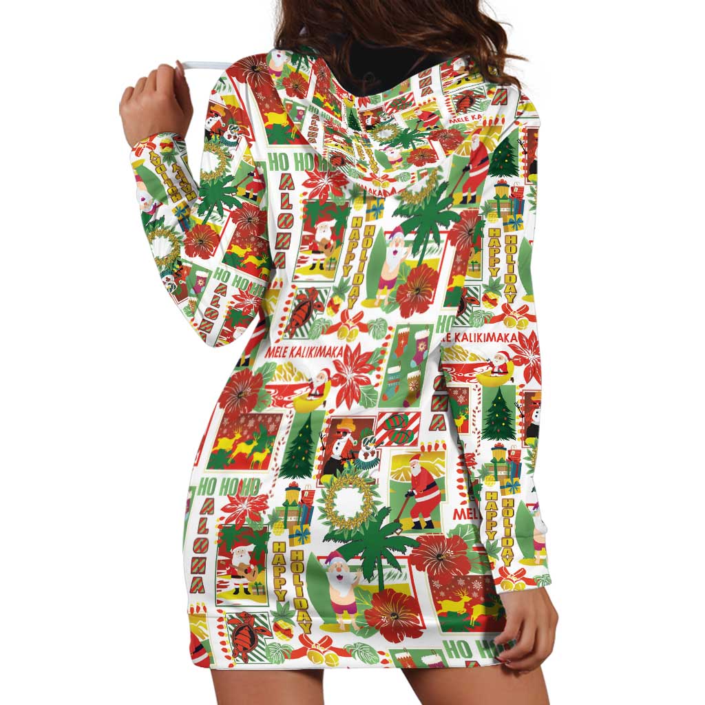 Hawaiian Santa Christmas Pattern Hoodie Dress White Version - Polynesian Pride