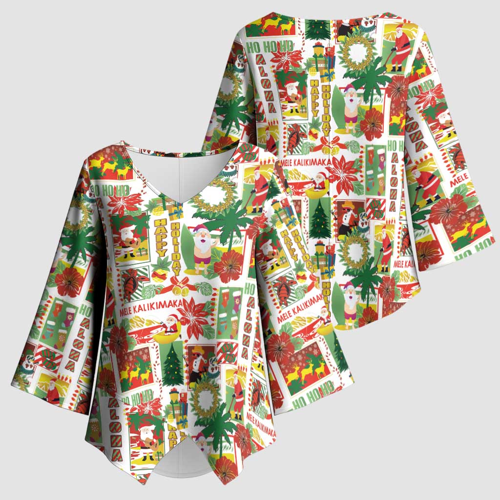 Hawaiian Santa Christmas Pattern Kimono Sleeve Blouse White Version - Polynesian Pride