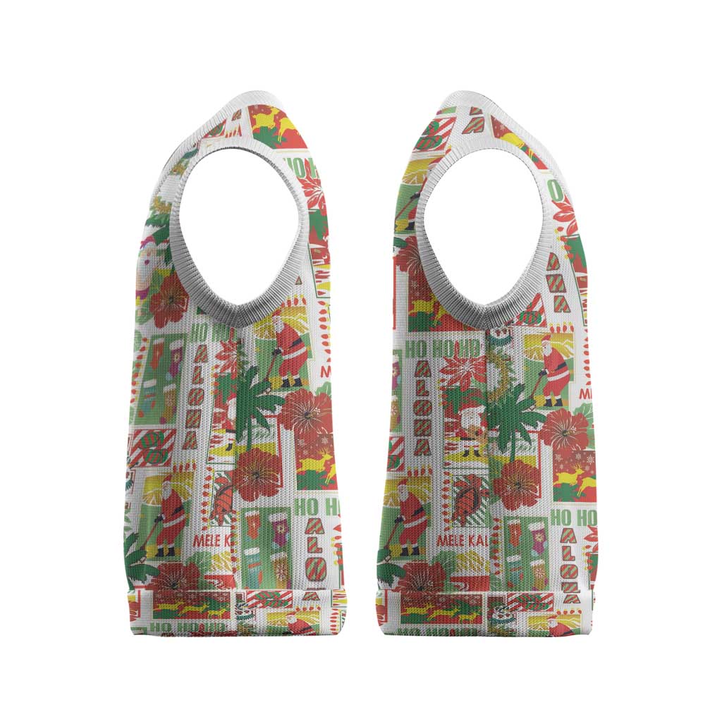 Hawaiian Santa Christmas Pattern Christmas Knitted V-Neck Vest White Version - Polynesian Pride
