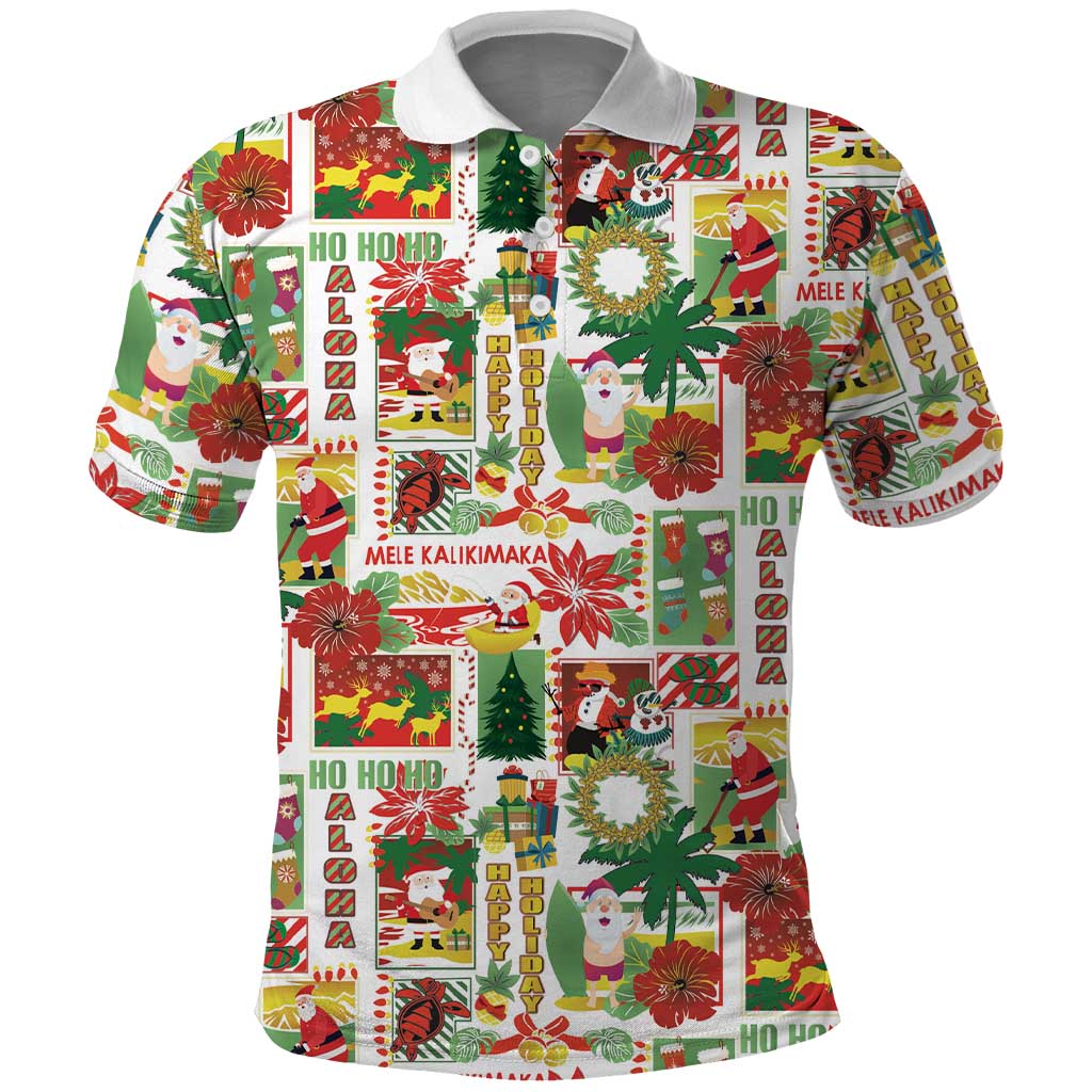 Hawaiian Santa Christmas Pattern Polo Shirt White Version LT01 Red - Polynesian Pride