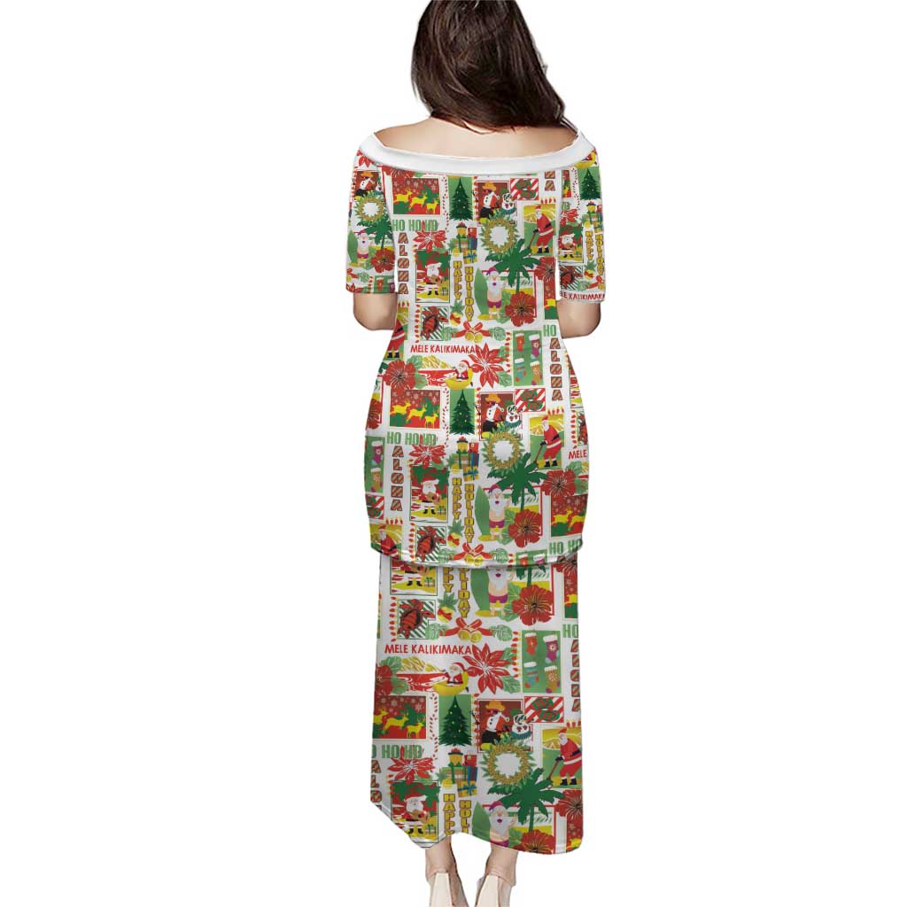 Hawaiian Santa Christmas Pattern Puletasi White Version - Polynesian Pride