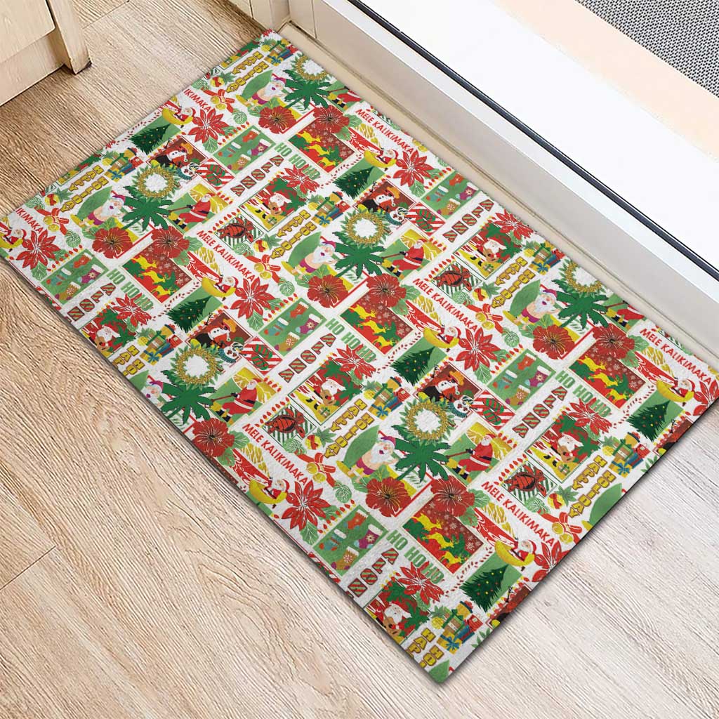 Hawaiian Santa Christmas Pattern Rubber Doormat White Version - Polynesian Pride