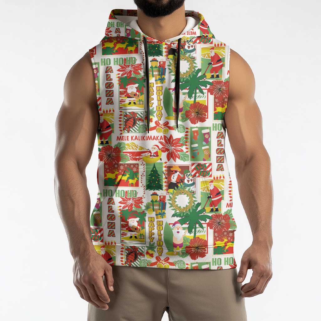 Hawaiian Santa Christmas Pattern Sleeveless Hoodie White Version - Polynesian Pride