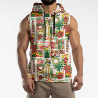 Hawaiian Santa Christmas Pattern Sleeveless Hoodie White Version - Polynesian Pride