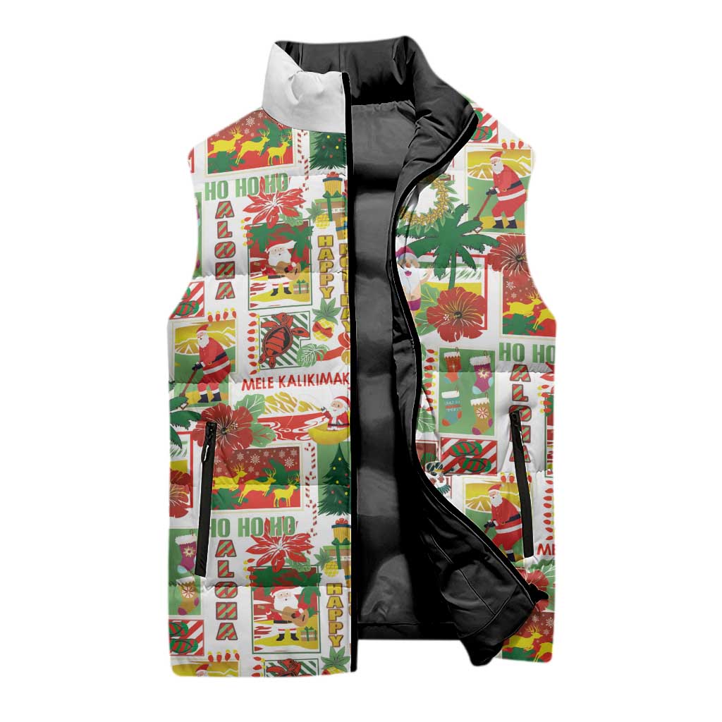 Hawaiian Santa Christmas Pattern Sleeveless Puffer Jacket White Version - Polynesian Pride