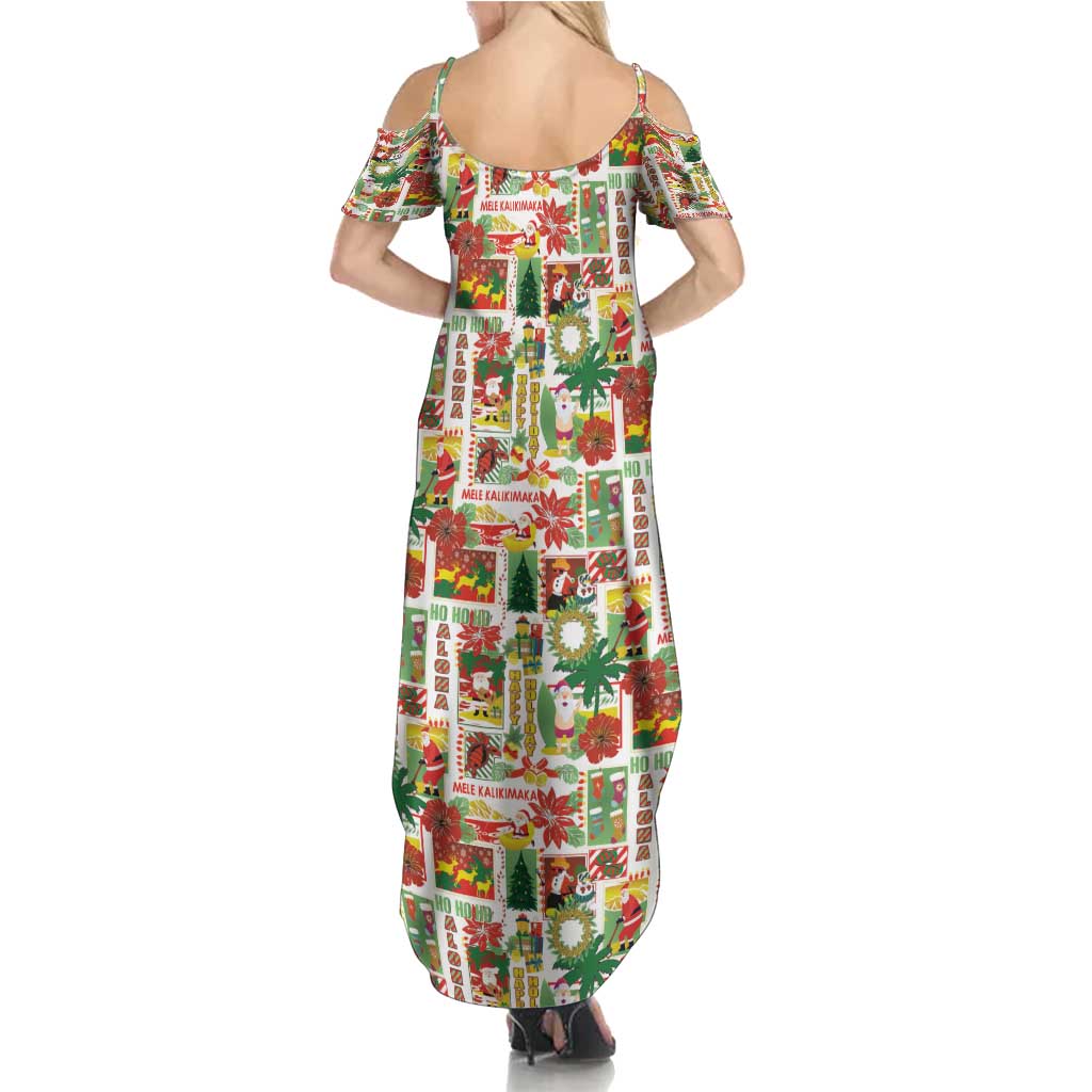 Hawaiian Santa Christmas Pattern Summer Maxi Dress White Version - Polynesian Pride