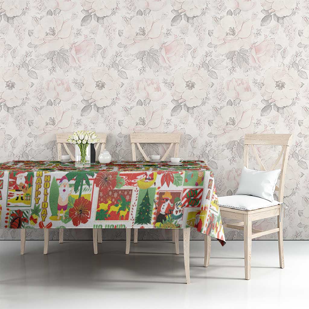 Hawaiian Santa Christmas Pattern Tablecloth White Version - Polynesian Pride