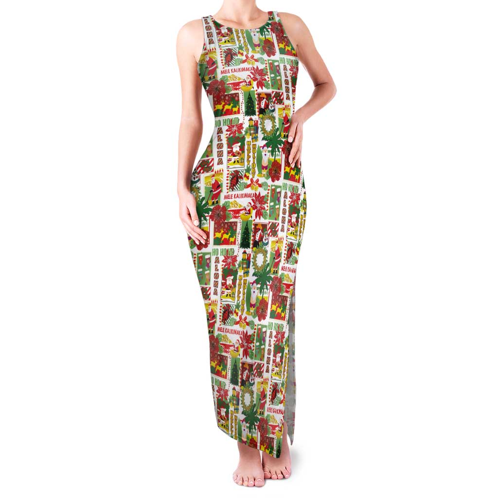 Hawaiian Santa Christmas Pattern Tank Maxi Dress White Version - Polynesian Pride